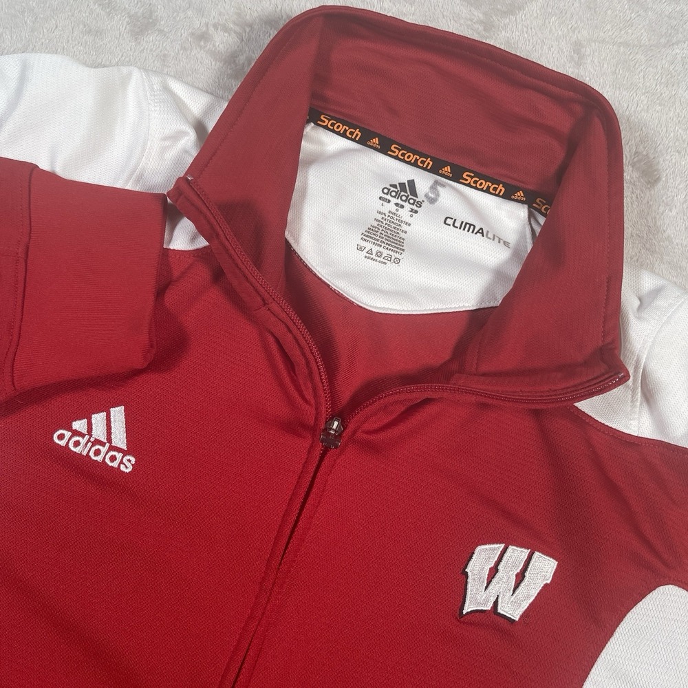 Adidas Scorch ClimaLite Wisconsin‎ Badgers Full Zip Jacket Men's Large Red